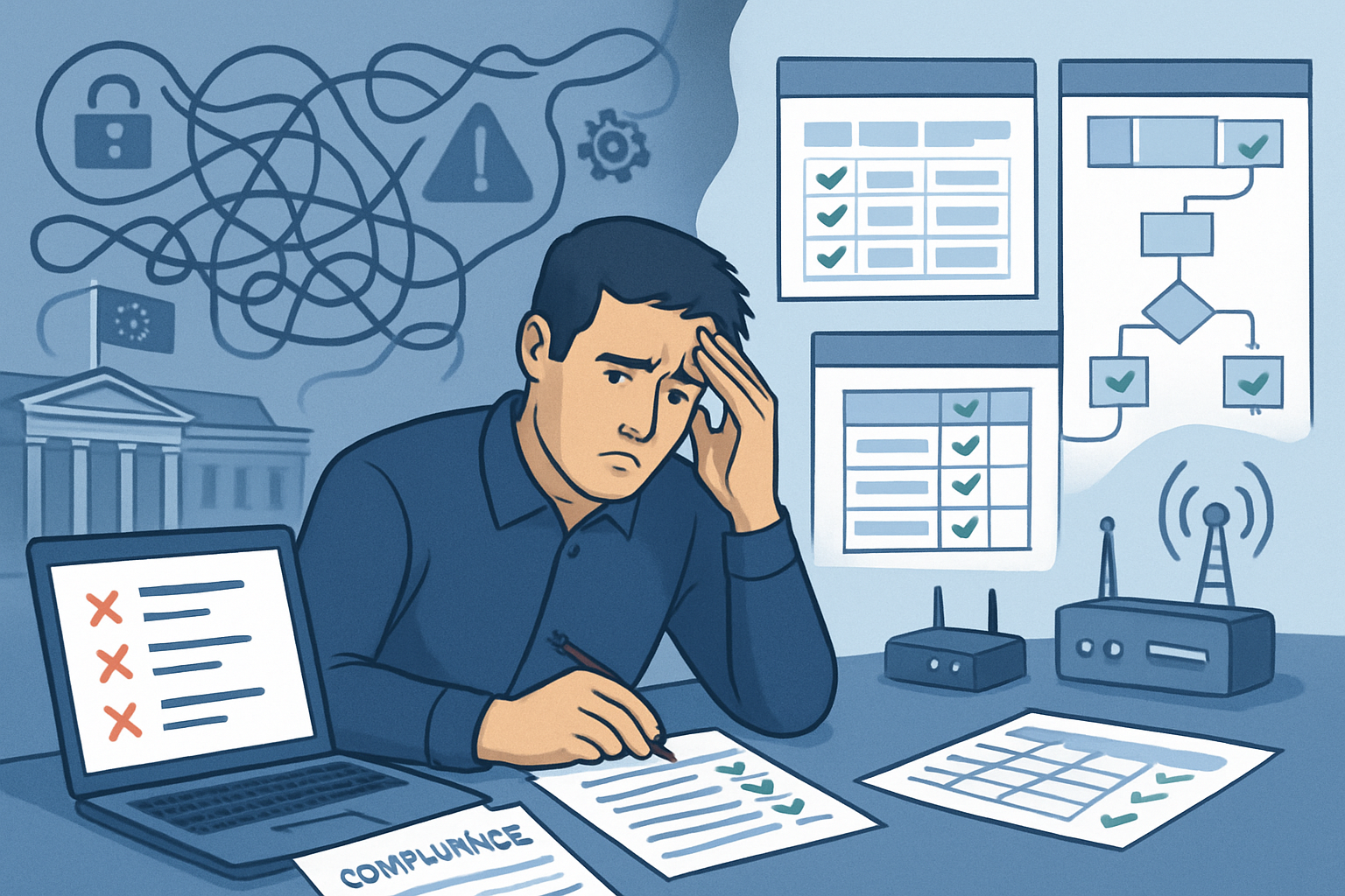 Perche gli strumenti di conformita generici non funzionano per EN 18031 - il contrasto tra processi manuali e flussi di conformita strutturati