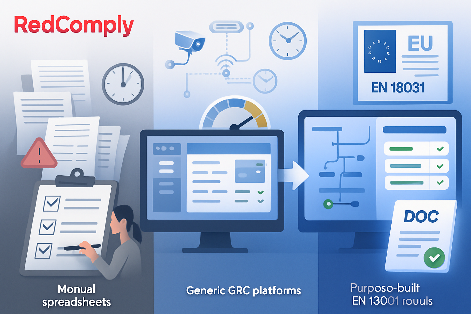 Confronto degli approcci alla gestione della conformita EN 18031: fogli di calcolo manuali vs strumenti GRC generici vs piattaforme dedicate