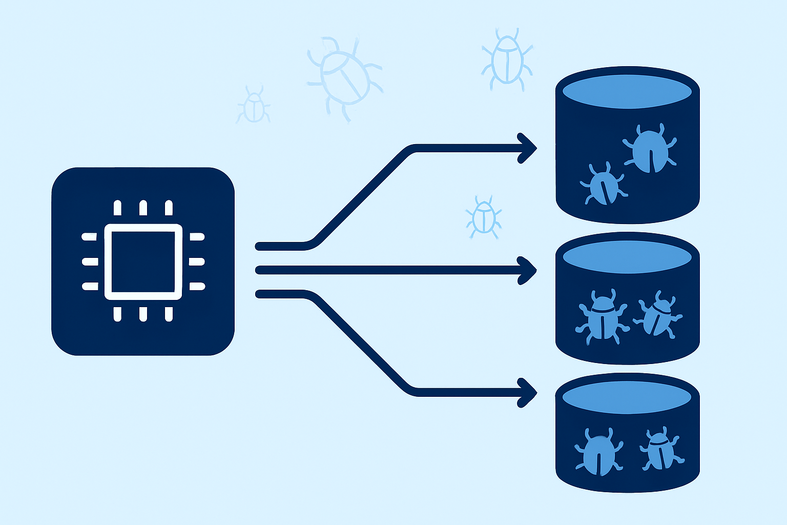 Firmware querying three separate vulnerability databases, each catching different findings, with some unmatched findings floating outside